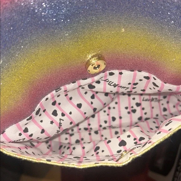 Betsey Johnson Gold and Pink Lip Print Backpack - Picture 8 of 9